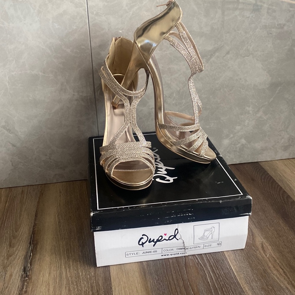 Size 10 Qupid Gold Strappy Heels